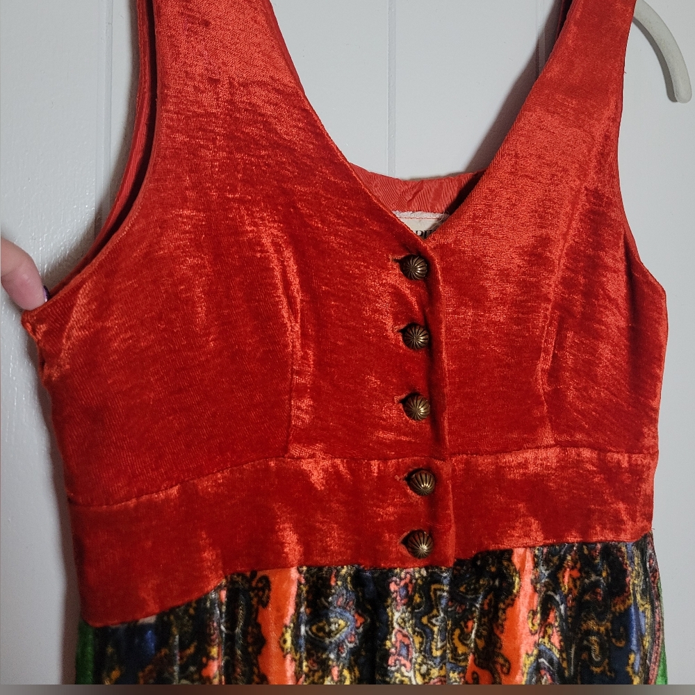 Vintage Campus Casuals Velour Tapestry Maxi Dress 70's Hippie Boho Paisley S - Picture 3 of 7